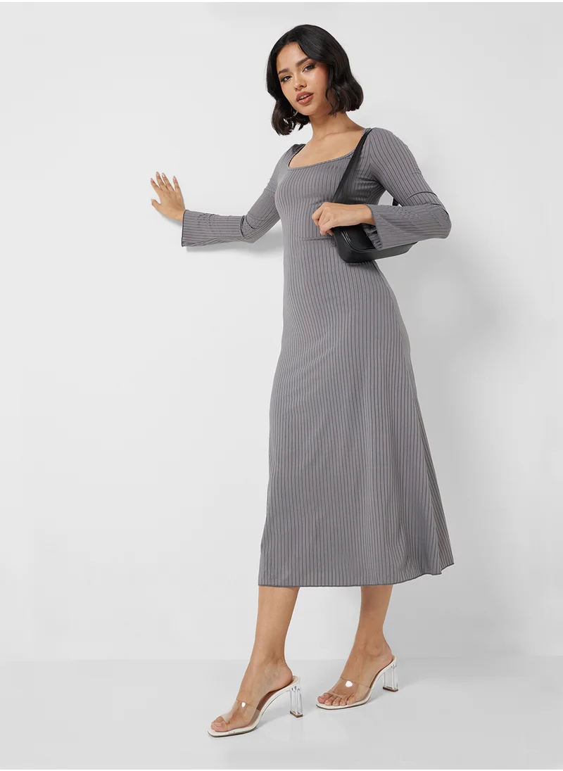 جينجر Ribbed Knitted Scoop Neck A Line Dress