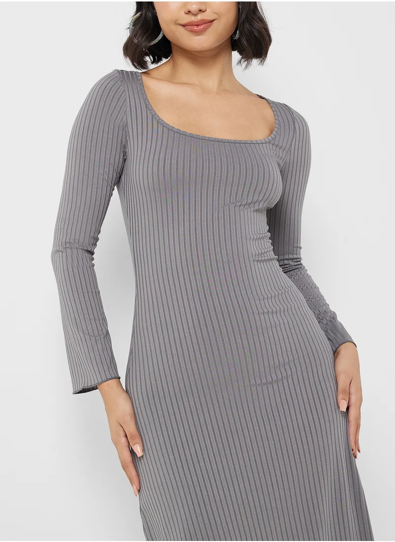 جينجر Ribbed Knitted Scoop Neck A Line Dress