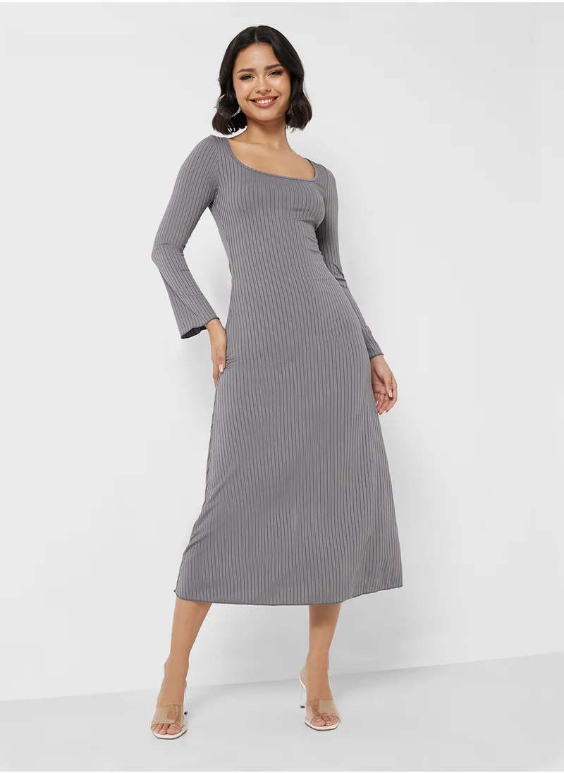 جينجر Ribbed Knitted Scoop Neck A Line Dress