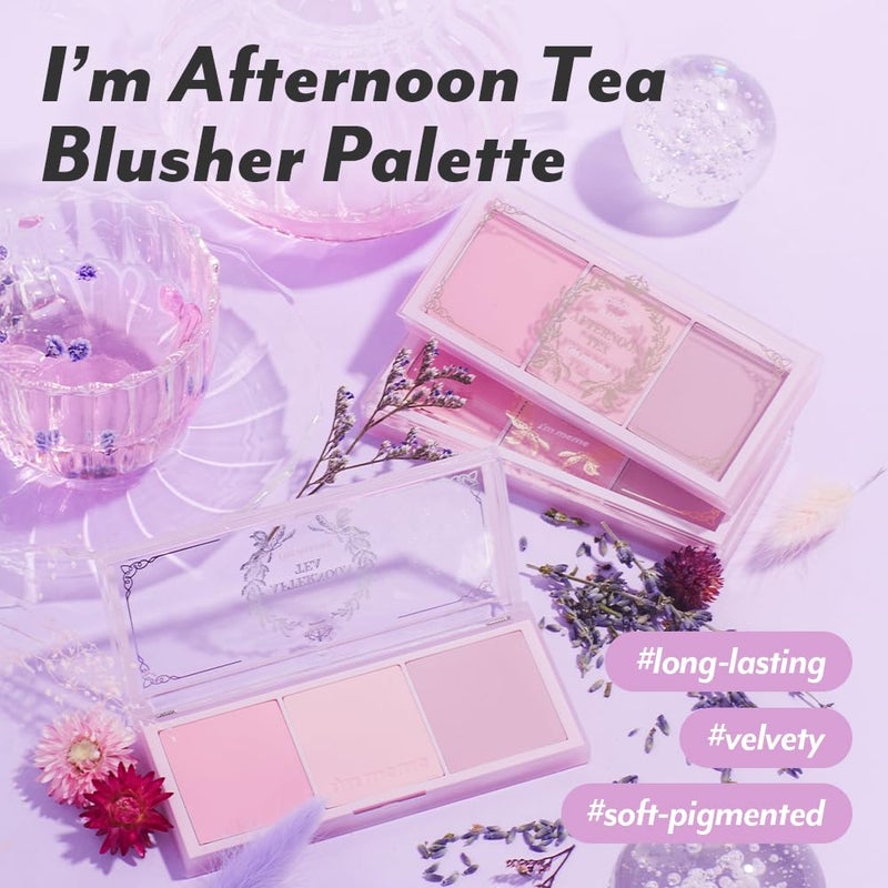 I'M MEME Blusher Palette - Afternoon Tea_Fruit FLavor | Soft Pink, Peach, Lavender, 3 Shades Palette, Matte Powder, Face & Cheeks, For All Skin Tones, Powdery Finish, Lightweight Formula, 0.4 Oz - Image 3