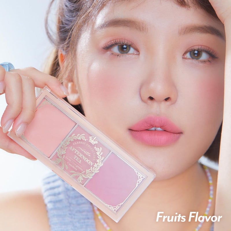 I'M MEME Blusher Palette - Afternoon Tea_Fruit FLavor | Soft Pink, Peach, Lavender, 3 Shades Palette, Matte Powder, Face & Cheeks, For All Skin Tones, Powdery Finish, Lightweight Formula, 0.4 Oz - Image 2
