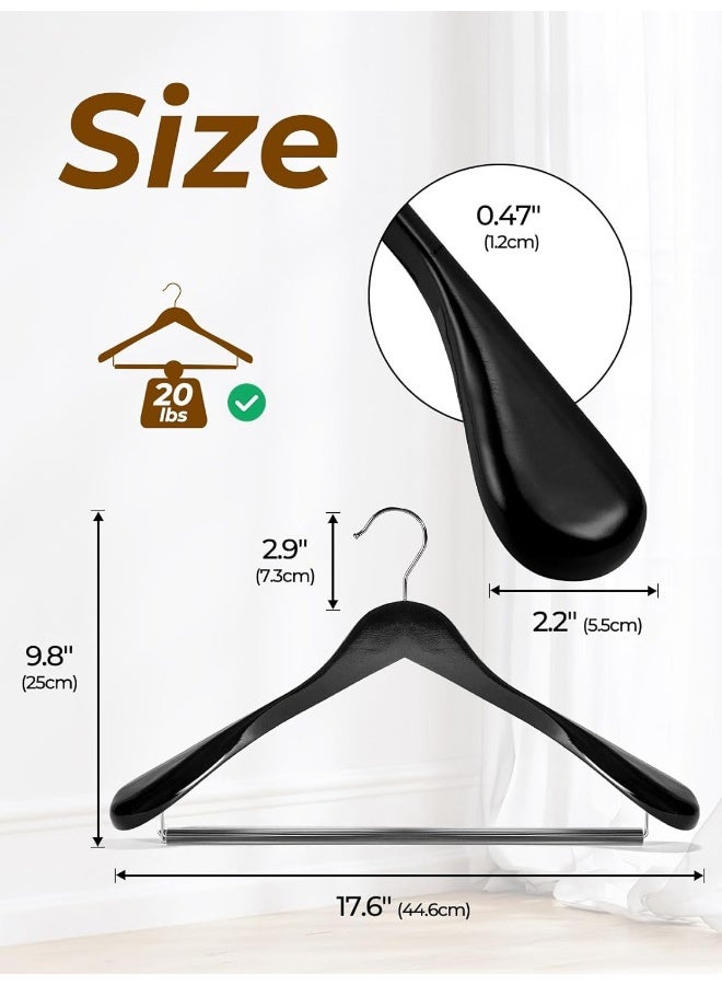 HOUSE DAY Wide Shoulder Wooden Hangers, Wood Suit Hangers with Non Slip Pant Holder, Heavy Duty Coat Hangers for Closet, Wooden Clothes Hangers for Suits, Coats, Jackets, Shirts (6 Pack, Black)… - Image 4