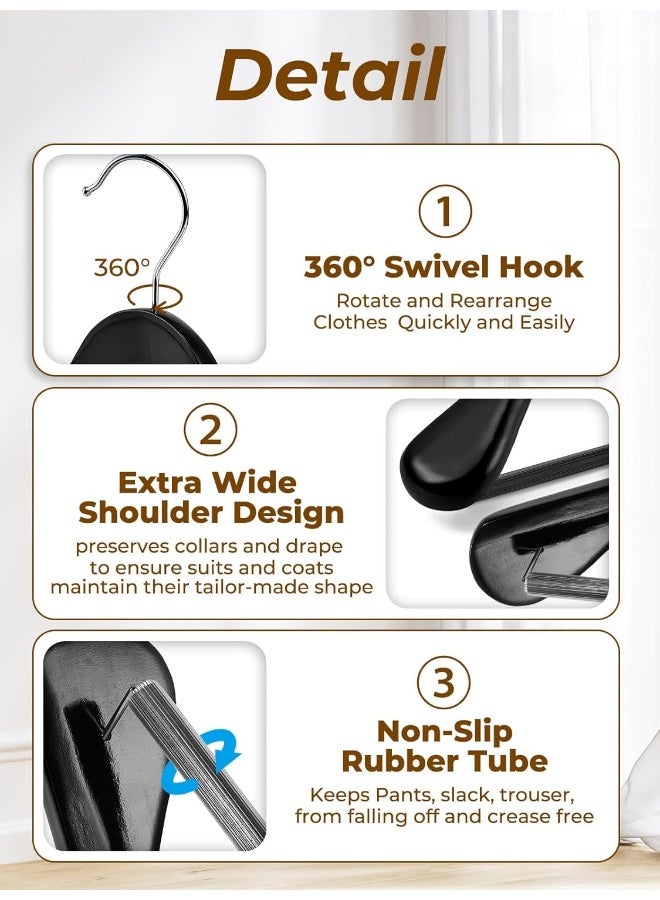 HOUSE DAY Wide Shoulder Wooden Hangers, Wood Suit Hangers with Non Slip Pant Holder, Heavy Duty Coat Hangers for Closet, Wooden Clothes Hangers for Suits, Coats, Jackets, Shirts (6 Pack, Black)… - Image 2