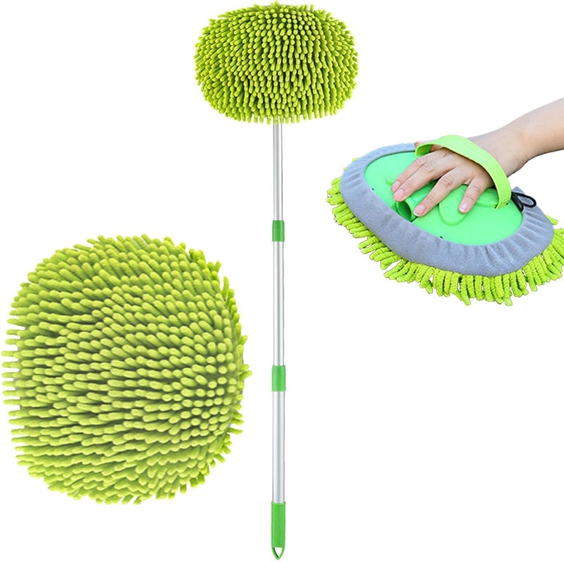 KASTWAVE Car Wash Brush with Long Handle and Microfiber Mop - Image 1