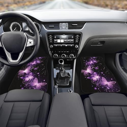 AFPANQZ Bling Butterflies Car Floor Mats 4 Packs Front and Rear Seat Floor Carpets Full Set Heavy Duvy Rubber Rugs Anti Slip All Weather Auto Interior Decor Black Purple - Image 3