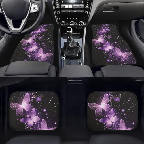 AFPANQZ Bling Butterflies Car Floor Mats 4 Packs Front and Rear Seat Floor Carpets Full Set Heavy Duvy Rubber Rugs Anti Slip All Weather Auto Interior Decor Black Purple - Image 2