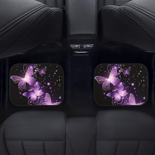 AFPANQZ Bling Butterflies Car Floor Mats 4 Packs Front and Rear Seat Floor Carpets Full Set Heavy Duvy Rubber Rugs Anti Slip All Weather Auto Interior Decor Black Purple - Image 4