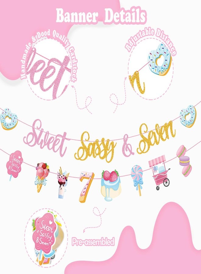 JUYRLE Sweet Sassy And Seven Birthday Decorations- 7th Birthday Decorations For Girls With Donut Banner Sweet Cake Topper 7th Foil Balloon For 7th Donut Themed Party Decor Sweet Seven Party Supplies - Image 2