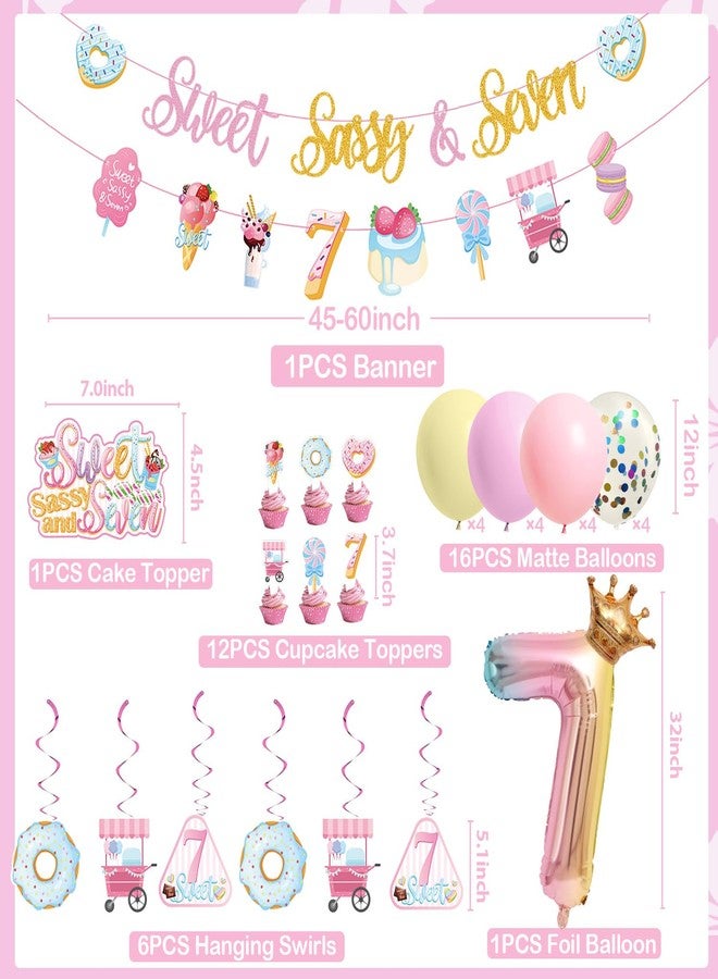 JUYRLE Sweet Sassy And Seven Birthday Decorations- 7th Birthday Decorations For Girls With Donut Banner Sweet Cake Topper 7th Foil Balloon For 7th Donut Themed Party Decor Sweet Seven Party Supplies - Image 3