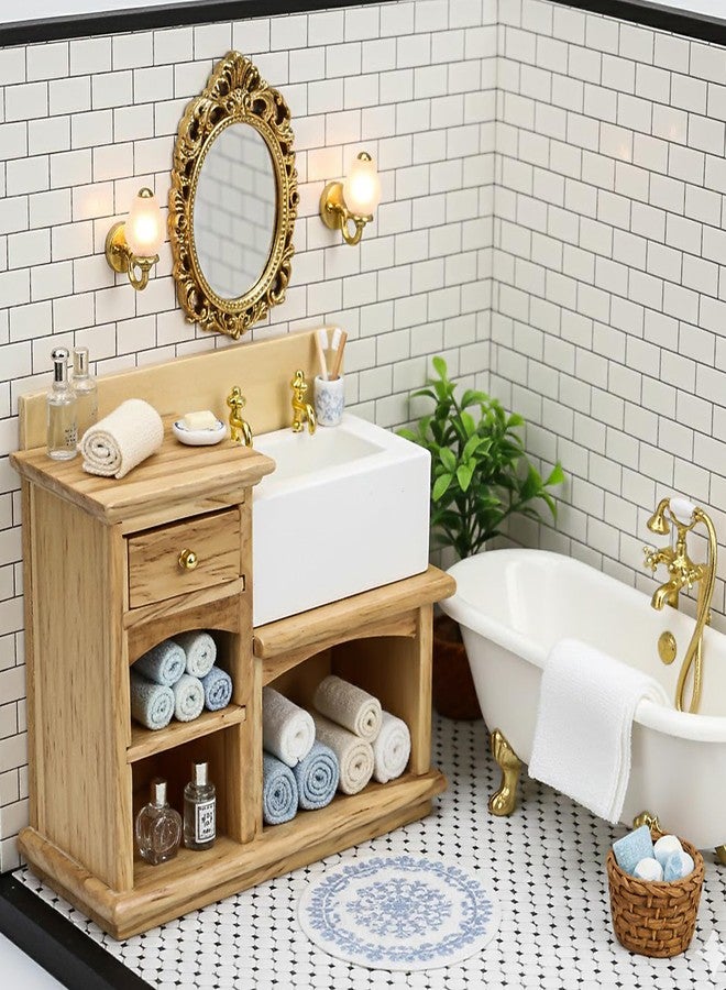 KH866 Dollhouse Sink 1/12 Scale Miniature Furniture Bathroom Mini Kitchen Sink with Cabinet Set Dolls House Wooden Accessory Doll Farmhouse Accessories - Image 3