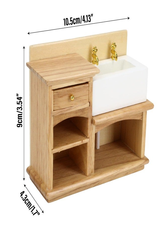 KH866 Dollhouse Sink 1/12 Scale Miniature Furniture Bathroom Mini Kitchen Sink with Cabinet Set Dolls House Wooden Accessory Doll Farmhouse Accessories - Image 2