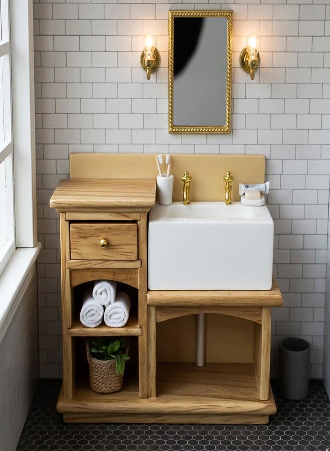 KH866 Dollhouse Sink 1/12 Scale Miniature Furniture Bathroom Mini Kitchen Sink with Cabinet Set Dolls House Wooden Accessory Doll Farmhouse Accessories - Image 4