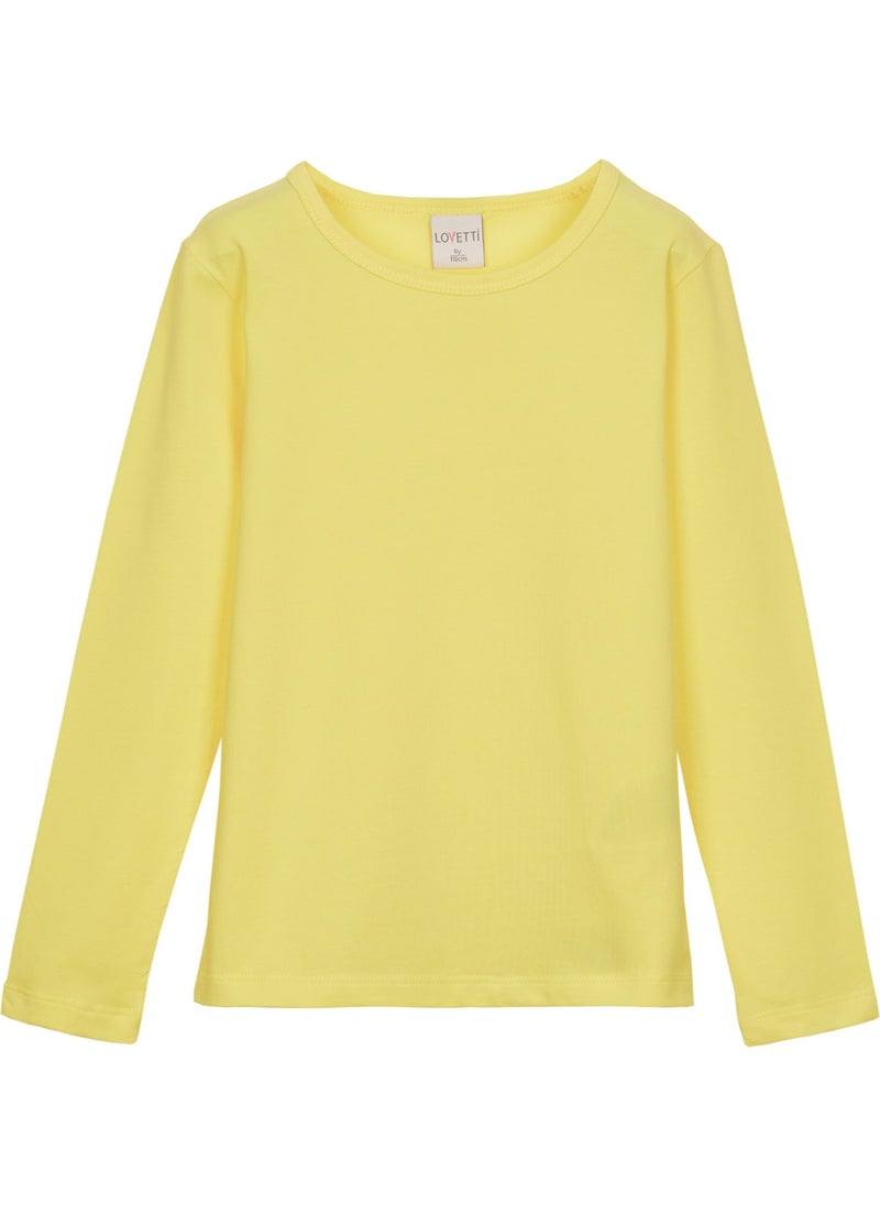 Lovetti Light Yellow Basic Seasonal Lycra Long Sleeve Girls T-Shirt  - Image 1