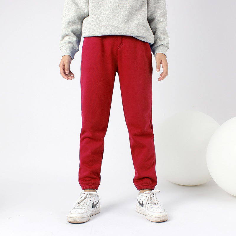 Fleece-Lined Children'S Pants Boys Casual Pants Large Children Solid Color Thick Warm Girls Pants - Image 1