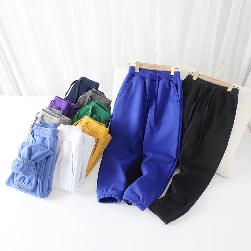 Fleece-Lined Children'S Pants Boys Casual Pants Large Children Solid Color Thick Warm Girls Pants - Image 3