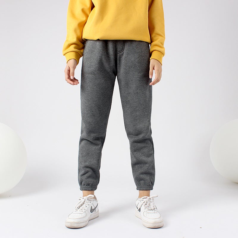Fleece-Lined Children'S Pants Boys Casual Pants Large Children Solid Color Thick Warm Girls Pants - Image 5