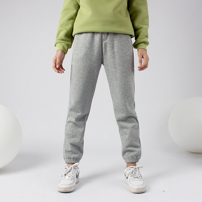 Fleece-Lined Children'S Pants Boys Casual Pants Large Children Solid Color Thick Warm Girls Pants - Image 4