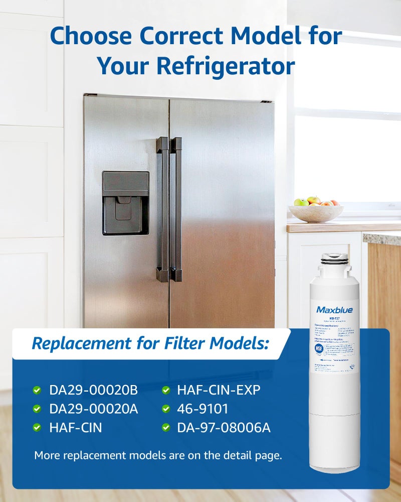 Maxblue DA29-00020B Refrigerator Water Filter, Replacement for Samsung® HAF-CIN/EXP, HAF-CIN, RF28HMEDBSR/AA, RF28K9380SR, RF263BEAESR/AA, RF28JBEDBSG, RF4287HARS, RF28HFEDTSR, DA97-08006A, 2 Pack - Image 5