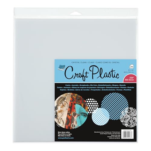 Grafix Ultra Clear .020 Plastic, Durable and Archival Film, Perfect for DIY Crafts, Stencils, Journals, Cards, 3D Embellishments, and More, 12" x 12", 25 Pack - Image 1