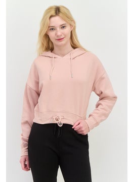 Women Plain Crop Hooded Sweatshirt, Dusty Pink
