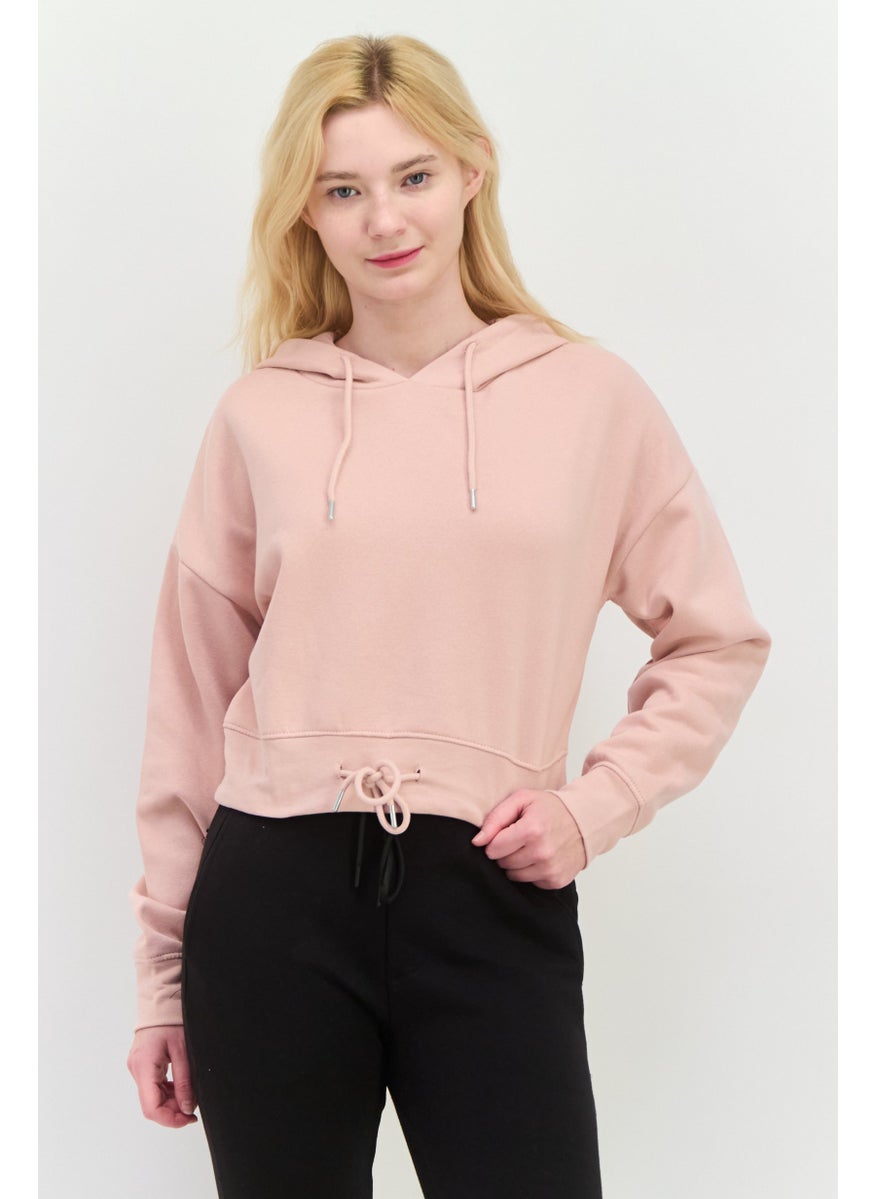 JUICE - Women Plain Crop Hooded Sweatshirt, Dusty Pink - Image 1