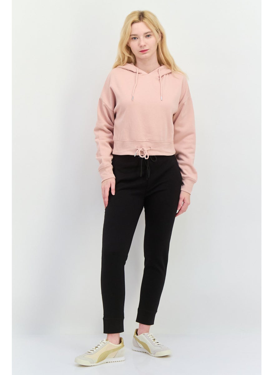 JUICE - Women Plain Crop Hooded Sweatshirt, Dusty Pink - Image 1