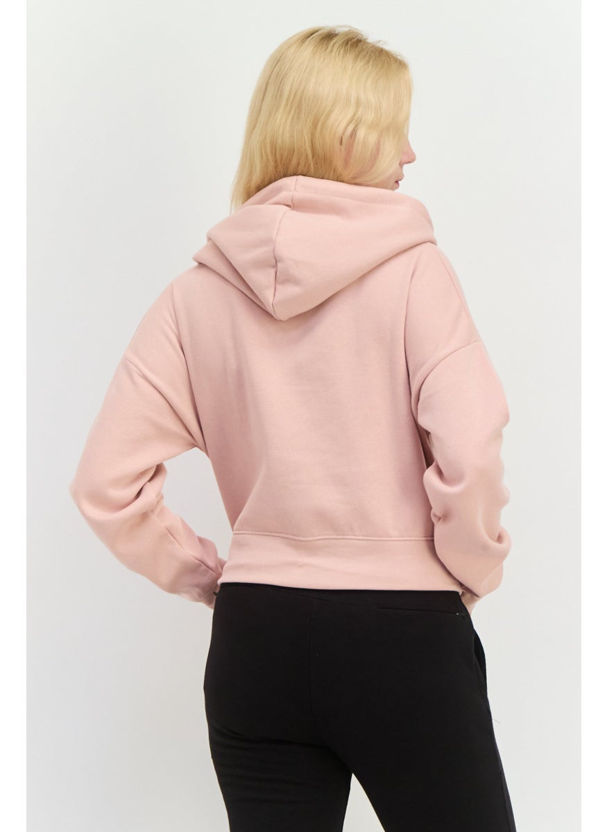 JUICE - Women Plain Crop Hooded Sweatshirt, Dusty Pink - Image 1