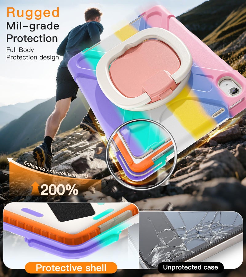 BATYUE Case for iPad (A16) 11th/10th Gen 11''/10.9'' - Heavy Duty Shockproof Cover for Kids with 360Â° Rotating & 180Â° Folding Stand, Screen Protector, Shoulder Strap & Pencil Holder | Colorful Pink - Image 4