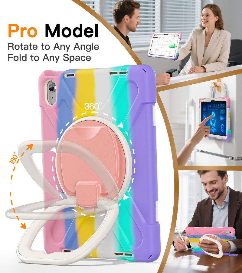 BATYUE Case for iPad (A16) 11th/10th Gen 11''/10.9'' - Heavy Duty Shockproof Cover for Kids with 360Â° Rotating & 180Â° Folding Stand, Screen Protector, Shoulder Strap & Pencil Holder | Colorful Pink - Image 5