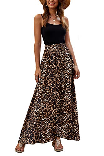 Bluetime Women Boho A-Line Long Skirt Leopard Print Chiffon Beach High Waisted Summer Maxi Skirts (S, Floral1) - Image 1