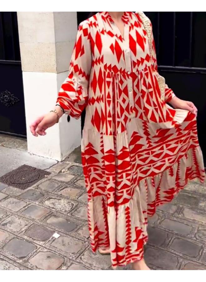 Europe And The United States Large Size Women's Clothing New Temperament Printed Shirt Skirt Bohemian Dress
