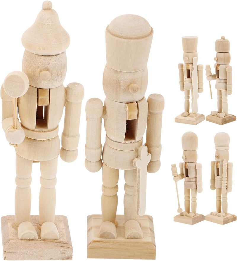 ARTIBETTER 6pcs 12cm White Wooden Nutcracker Puppet Dolls DIY Christmas Soldier Figurines Craft Set for Holiday Decoration and Painting Random Style - Image 1