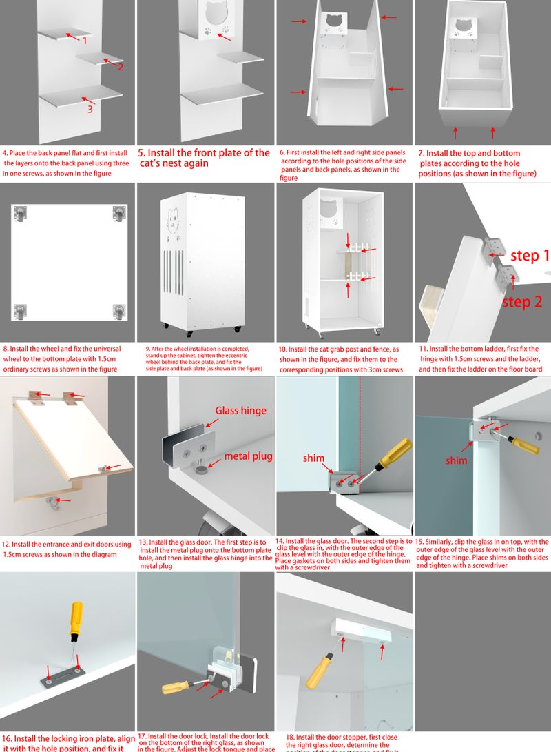 Sunshinee Sunshine A-2 Brown Luxury Wooden Cat Villa with Glass Front Door, Small Side Door, Bottom Wheels for Easy Movement and Internal Scratcher 60*60*125 cm - Image 3