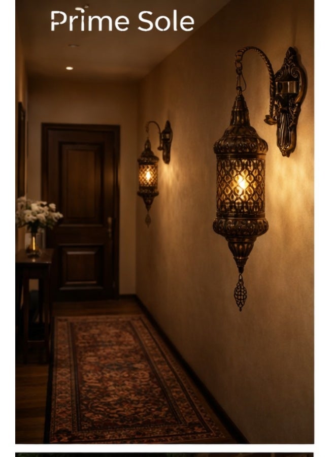 Prime Sole Vintage Wall Lantern Light, Decorative Hanging Wall Lamp with Intricate Metal Design, Indoor Outdoor Lighting Fixture for Bedroom Living Room Hallway Garden Café - Image 1