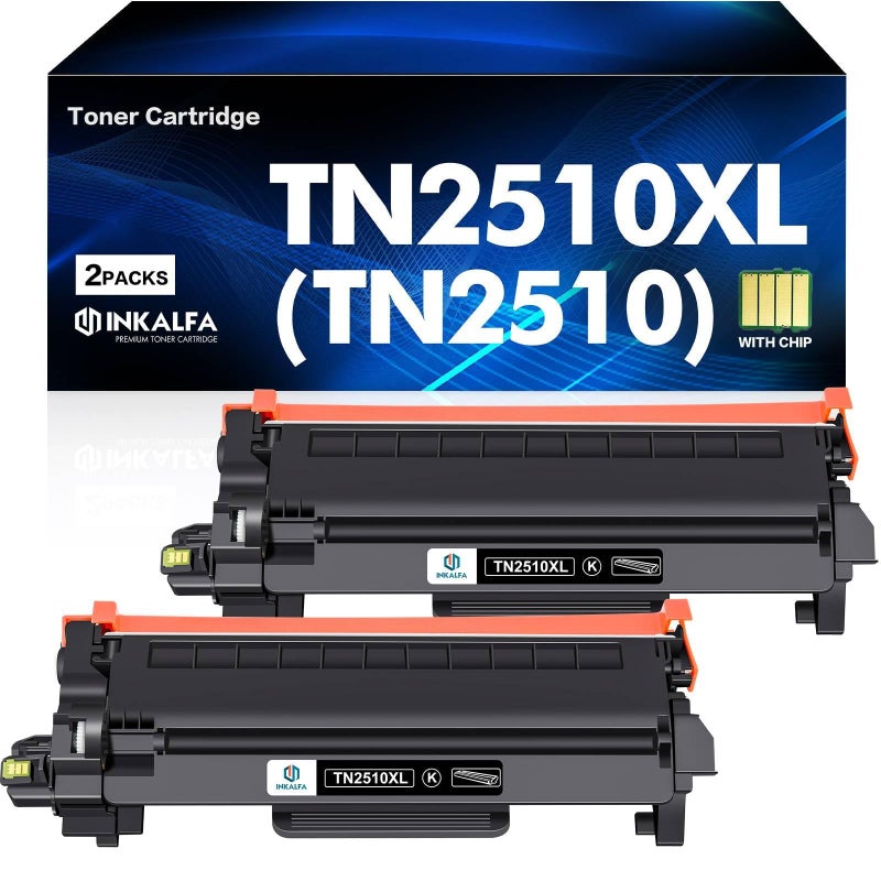 inkalfa TN2510XL TN2510 Toner Cartridges With Chip Compatible for Brother TN-2510XL TN-2510 TN 2510XL 2510 for Brother DCP-L2665DW MFC-L2835DW DCP-L2627DWE DCP-L2660DW MFC-L2860DWE MFC-L2800DW (2 x Black) - Image 1