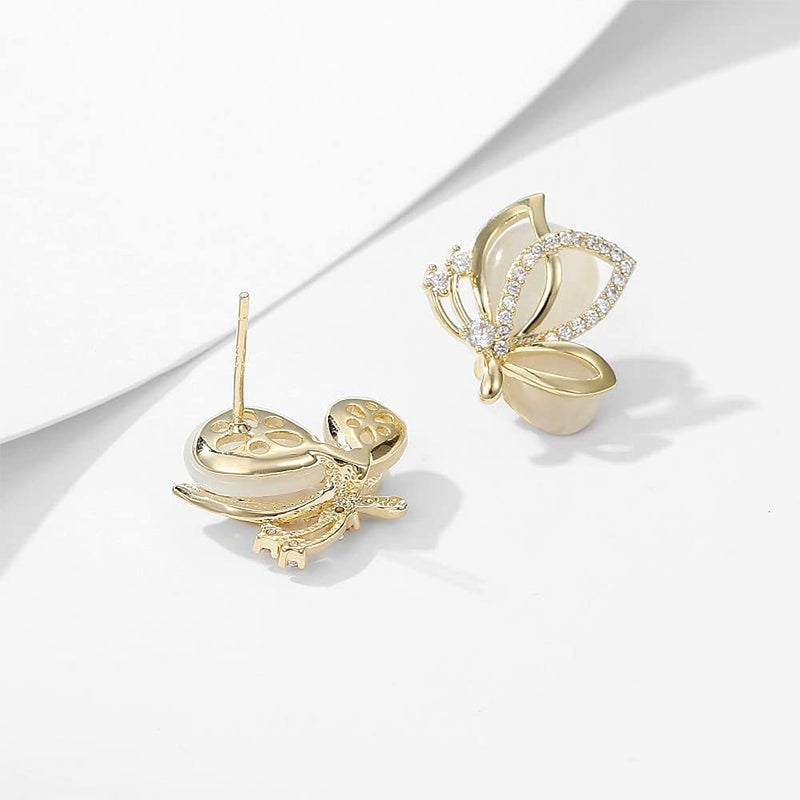 Dtja Elegant CZ Butterfly Earrings Crystal Cat's Eye Stud for Women Gold-Tone 925 Sterling Silver Post Pin Hypoallergenic Piercing Jewelry Dainty Wedding Birthday Prom Party Gifts - Image 4