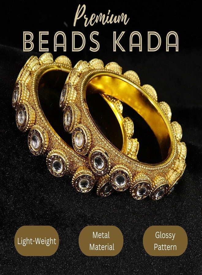 NMII Metal with Golden Zircon Stone & Beads Work Traditional Rajwadi Style Kada Set For Women & Girls | Trendy Bangles | Kanch ki Chudiyan | Rajasthani Bangles Trendy-(NAB90-GoldSilver-2.4) - Image 5