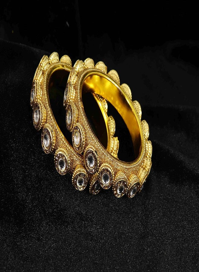NMII Metal with Golden Zircon Stone & Beads Work Traditional Rajwadi Style Kada Set For Women & Girls | Trendy Bangles | Kanch ki Chudiyan | Rajasthani Bangles Trendy-(NAB90-GoldSilver-2.4) - Image 3