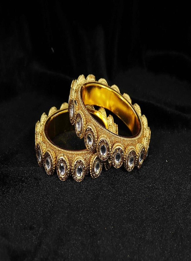 NMII Metal with Golden Zircon Stone & Beads Work Traditional Rajwadi Style Kada Set For Women & Girls | Trendy Bangles | Kanch ki Chudiyan | Rajasthani Bangles Trendy-(NAB90-GoldSilver-2.4) - Image 4