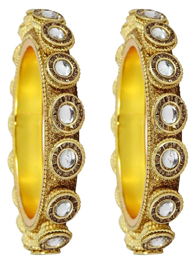 NMII Metal with Golden Zircon Stone & Beads Work Traditional Rajwadi Style Kada Set For Women & Girls | Trendy Bangles | Kanch ki Chudiyan | Rajasthani Bangles Trendy-(NAB90-GoldSilver-2.4) - Image 2