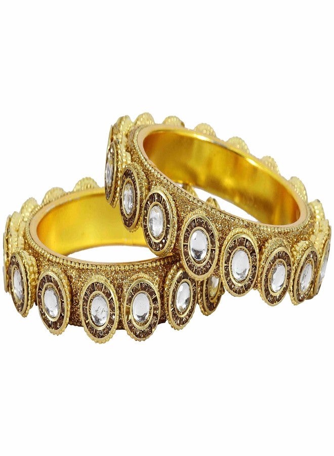 NMII Metal with Golden Zircon Stone & Beads Work Traditional Rajwadi Style Kada Set For Women & Girls | Trendy Bangles | Kanch ki Chudiyan | Rajasthani Bangles Trendy-(NAB90-GoldSilver-2.4) - Image 1