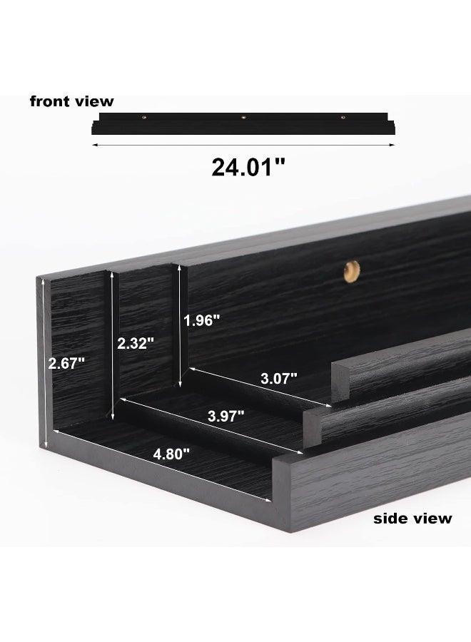 Giftgarden Giftgarden 24 Inch Black Floating Shelves Wall Mounted Woodgrain Picture Ledge Shelf for Storage Bedroom Bathroom Kitchen Living Room Office, Set of 3 Different Sizes  - Image 3