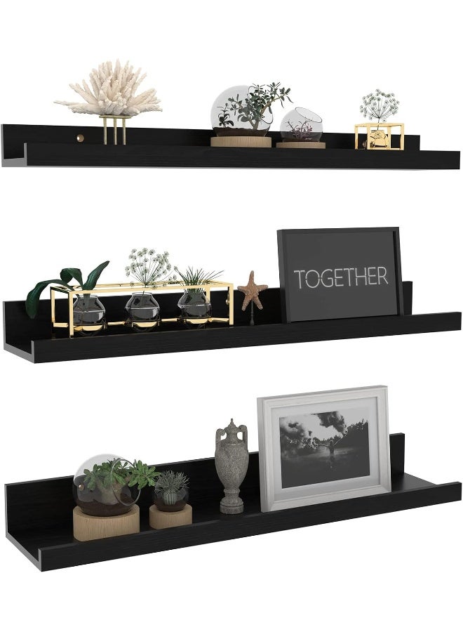Giftgarden Giftgarden 24 Inch Black Floating Shelves Wall Mounted Woodgrain Picture Ledge Shelf for Storage Bedroom Bathroom Kitchen Living Room Office, Set of 3 Different Sizes  - Image 1