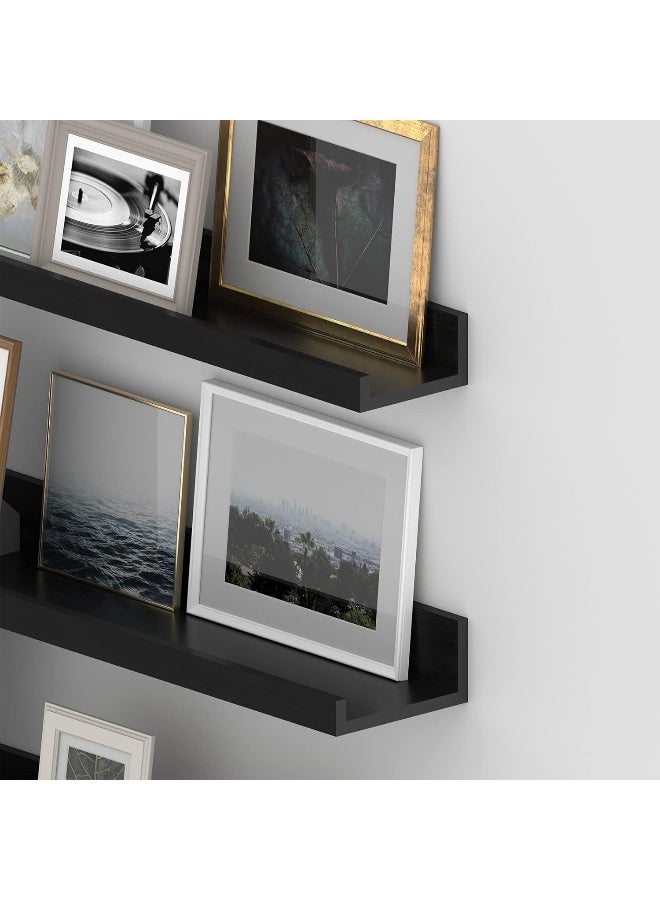 Giftgarden Giftgarden 24 Inch Black Floating Shelves Wall Mounted Woodgrain Picture Ledge Shelf for Storage Bedroom Bathroom Kitchen Living Room Office, Set of 3 Different Sizes  - Image 5
