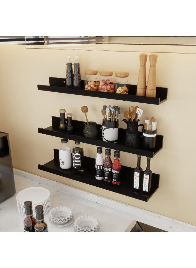 Giftgarden Giftgarden 24 Inch Black Floating Shelves Wall Mounted Woodgrain Picture Ledge Shelf for Storage Bedroom Bathroom Kitchen Living Room Office, Set of 3 Different Sizes  - Image 4