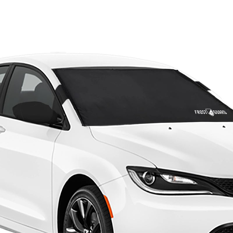 FrostGuard Plus Winter Windshield Cover with Builtin Security Panels and Wiper Blade Coverage Mirror Covers Weather Resistant Protects from Snow Ice and Frost Black Standard