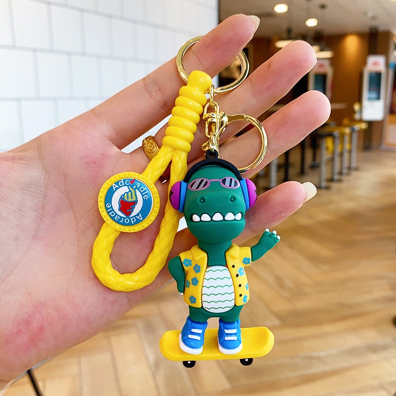 Cartoon Figurine Keychain Doll Bag Charm Car Accessory Couple Gift DJ little dinosaur—yellow