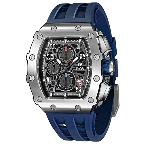 TSAR BOMBA Watch for Men, Luxury Square Watch Japan Quartz Movement Sapphire Glass Mens Watches with Chronograph 50M Waterproof Luminous Calendar Men's Wrist Watches - Image 1