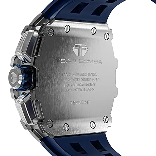 TSAR BOMBA Watch for Men, Luxury Square Watch Japan Quartz Movement Sapphire Glass Mens Watches with Chronograph 50M Waterproof Luminous Calendar Men's Wrist Watches - Image 3