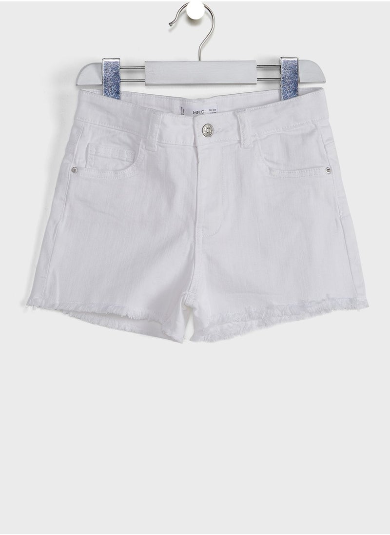 MANGO - Kids Frayed Hem Denim Shorts - Image 1